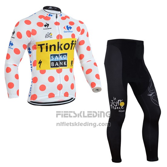 2014 Fietskleding Saxobank Lider Wit en Rood Lange Mouwen en Koersbroek